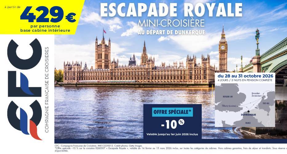 Croisière CFC Escapade Royale Londres Amsterdam Apace Loisirs octobre 2026