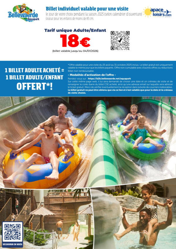 Bellewarede offre billet gratuit apace loisirs du 25/08 au 31/10/2025