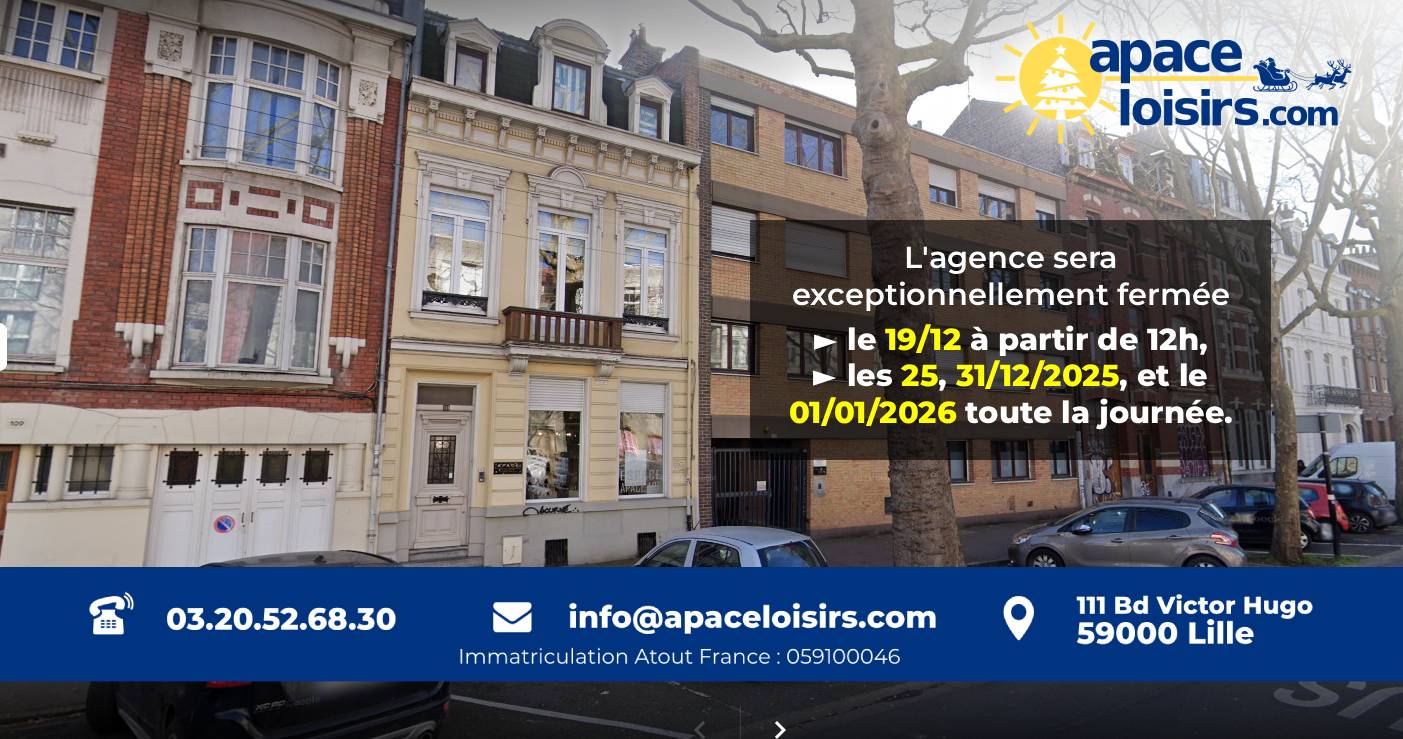 Horaires agence APACE Loisirs vacances de noël 2025