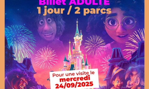 BILLET PÉRIODE Disneyland Paris Adulte 1 jour 2 parcs pour le 24/09/2025 – Pas d’E-billet