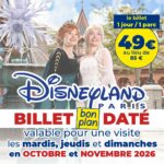 E-BILLET "BON PLAN" DATÉ Disneyland Paris 1 jour 1 parc 2026 - Voir les dates et disponibilités ci-dessous. billet bon plan daté disney halloween 2026 octobre novembre 49 euros