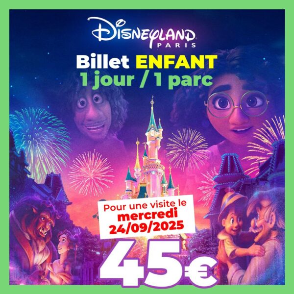 Billet période Disney 24 septembre 2025 apace loisirs 1 jour 1 parc enfant