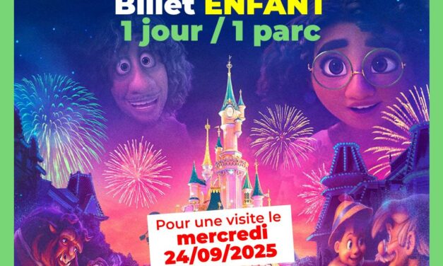 BILLET PÉRIODE Disneyland Paris Enfant 1 jour 1 parc pour le 24/09/2025 – Pas d’E-billet