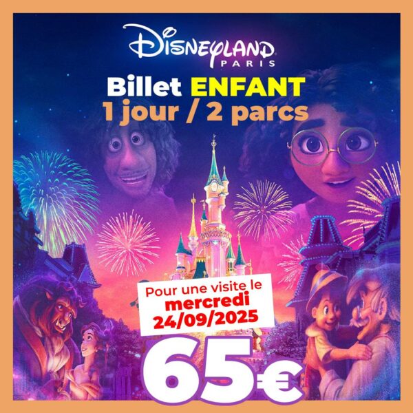 Billet période Disney 24 septembre 2025 apace loisirs 1 jour 2 parcs enfant