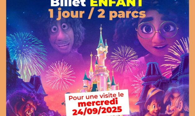 BILLET PÉRIODE Disneyland Paris Enfant 1 jour 2 parcs pour le 24/09/2025 – Pas d’E-billet