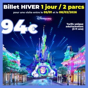 BILLET HIVER Disneyland Paris 1 jour 2 parcs - Visite entre le 05/01 et le 08/03/2026 - Pas d'E-billet
