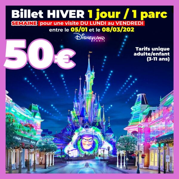 BILLET HIVER SEMAINE Disneyland Paris 1 jour 1 parc - Visite entre le 05/01 et le 06/02/2026 - Pas d'E-billet