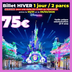BILLET HIVER SEMAINE Disneyland Paris 1 jour 2 parcs - Visite entre le 05/01 et le 06/02/2026 - Pas d'E-billet