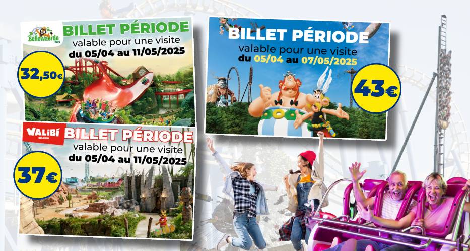 Billets période pour Walibi, Bellewaerde et le Parc Astérix avec apace loisirs