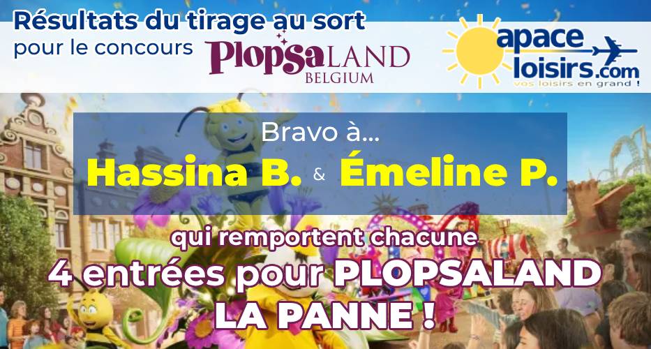 gagnantes concours Apace loisirs Plopsaland 022026